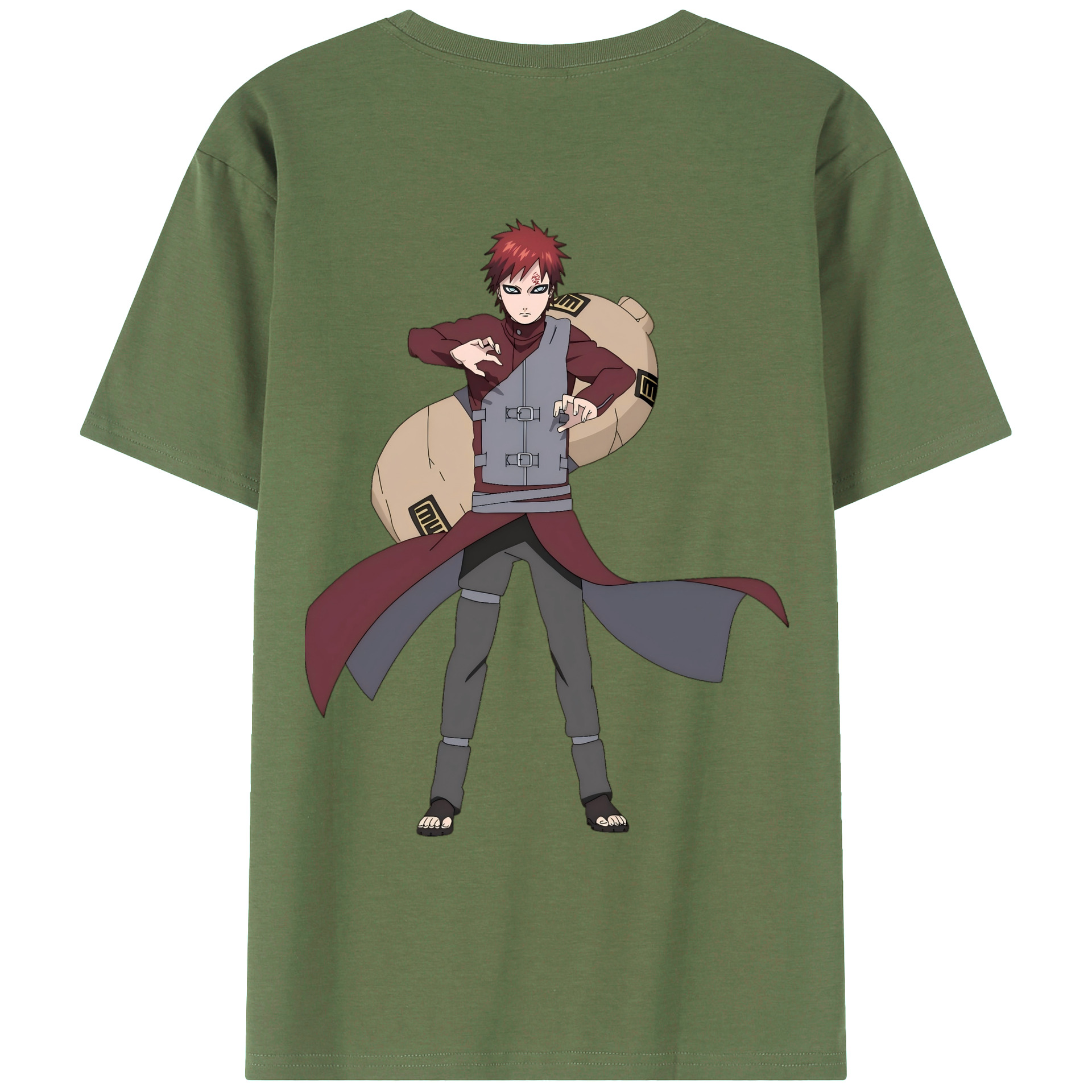 （画像用） NARUTO -ナルト- ガアラ Gaara 綿100％ メンズ半袖Tシャツ（バックプリント） 通気性